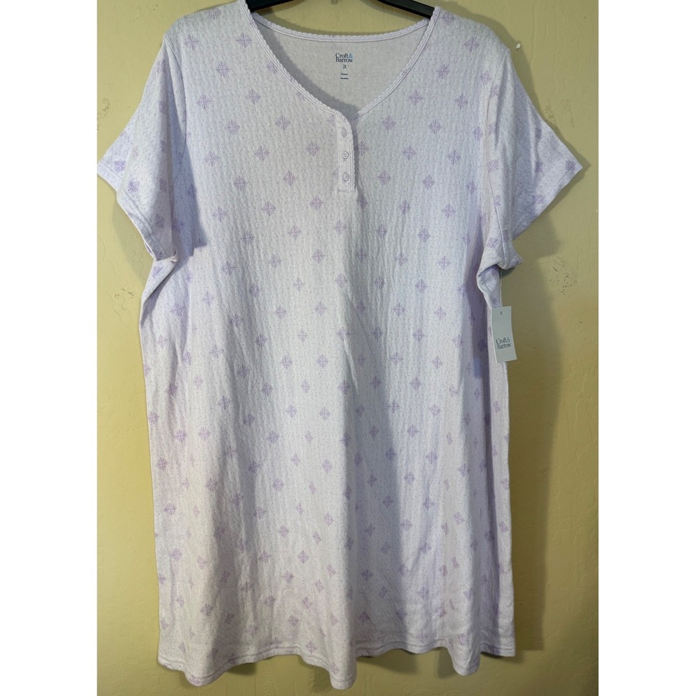Croft & Barrow Nightgown Women 2X Purple Sleep Shirt Henley Pointelle NEW